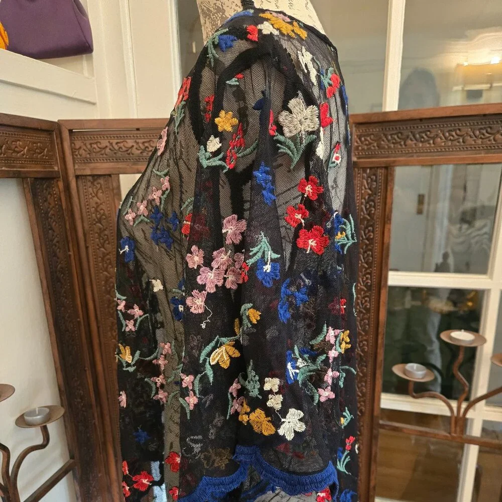 Anthropologie Maeve Meadows Sheer Floral Embroidered Top, Sz L - Picture 6 of 11